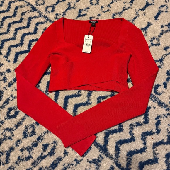 Express Tops - Trendy Red Express Long Sleeve Crop Top